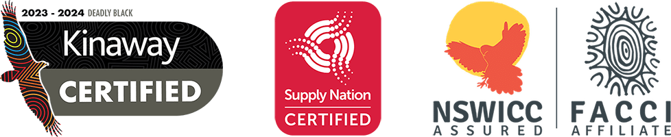 Wamarra accreditations - Kinaway Deadly Black / Supply Nation Certified / NSWICC assured / FACCI accredited
