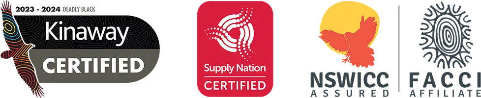 Wamarra accreditations - Kinaway Deadly Black / Supply Nation Certified / NSWICC assured / FACCI accredited